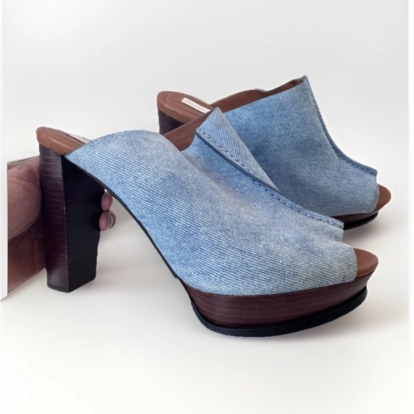 SEE BY CHLOE Clog Blue Denim Platform Slip On Mule Heel Sandals Size 39.5 - Picture 4 of 10